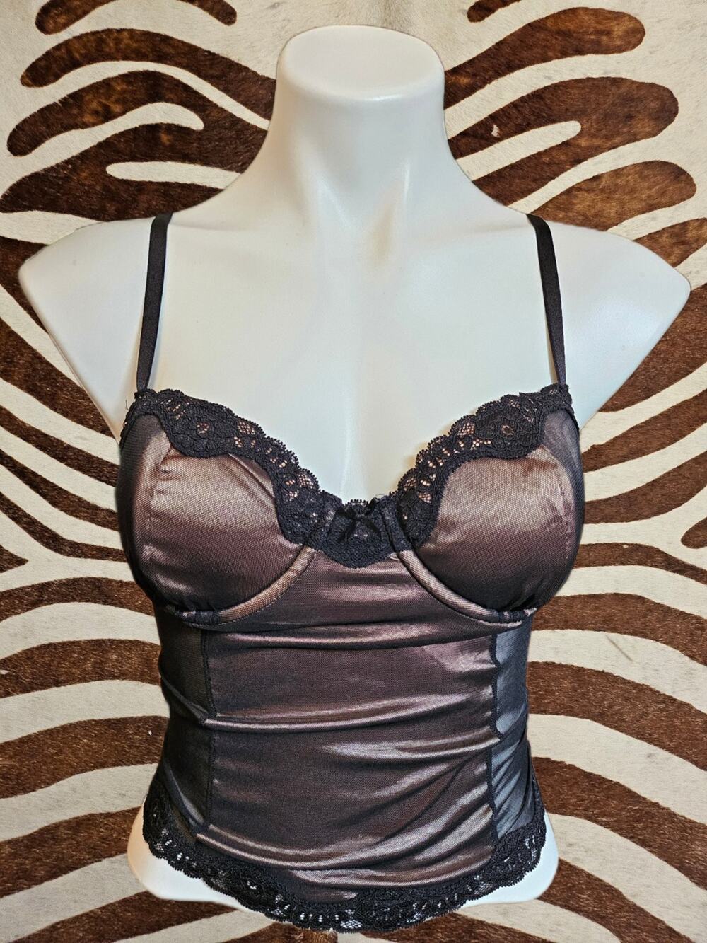 Vintage Seductive Wear Cinema Etoile Womens Size M Sheer Lace Black Corset Top